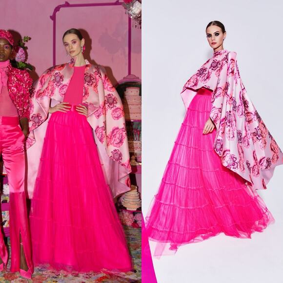 Alice + Olivia Susanne Floral Jacquard High Low Floral Pink Cape
